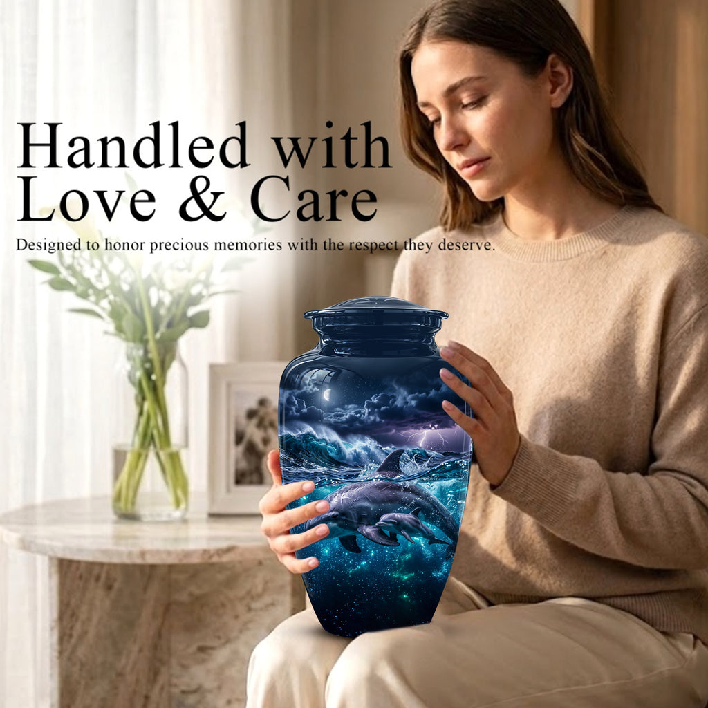 Dolphin Cremation Urn for Ashes –  Beautiful Ocean Storm Memorial Art