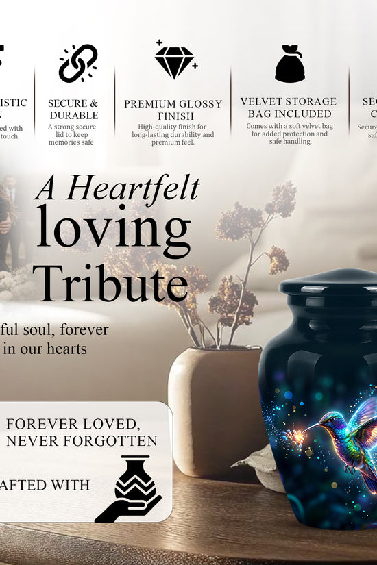 Celestial Colorful Hummingbird Cremation Urn - Majestic Funeral Urns