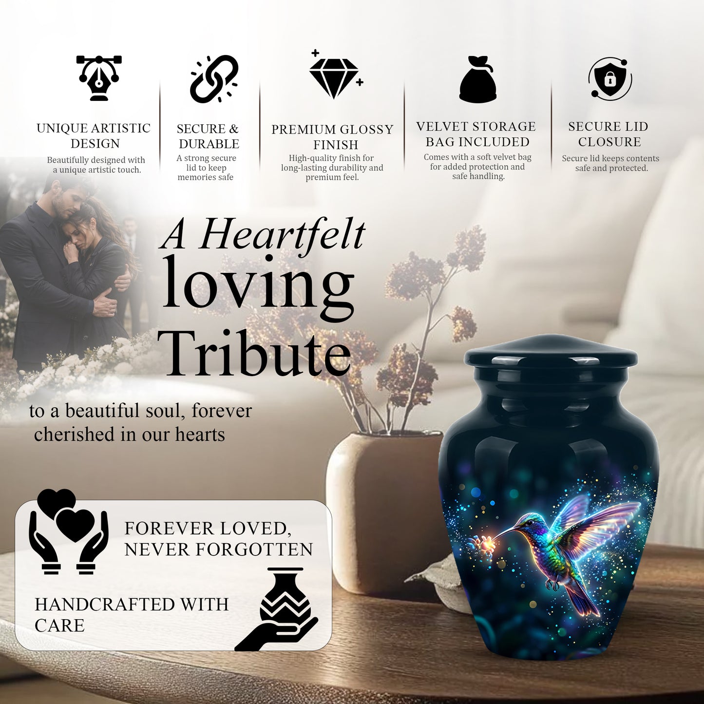 Celestial Colorful Hummingbird Cremation Urn - Majestic Funeral Urns