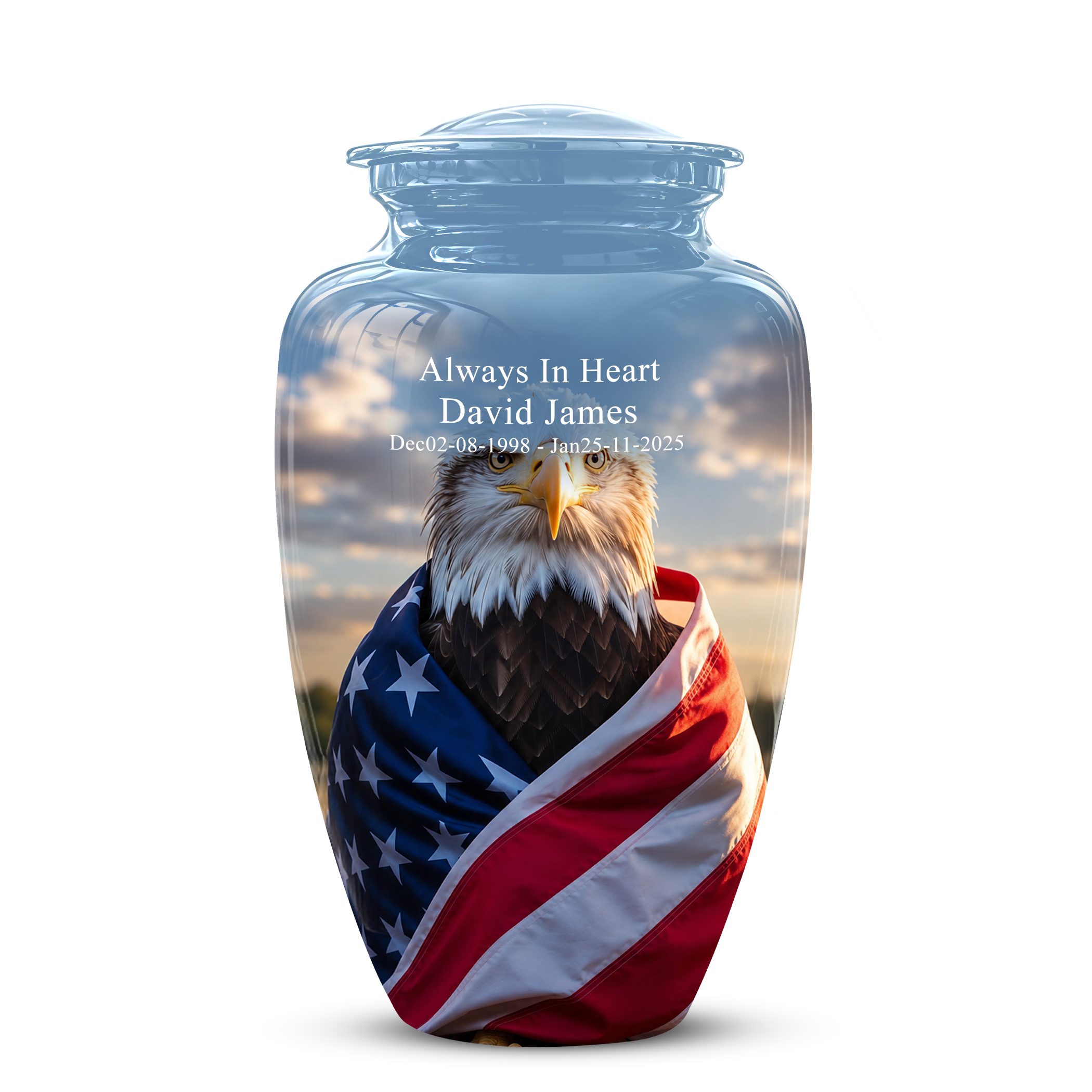 Bald Eagle Draped in American Flag - Patriotic Burial Urns For Human Ashes