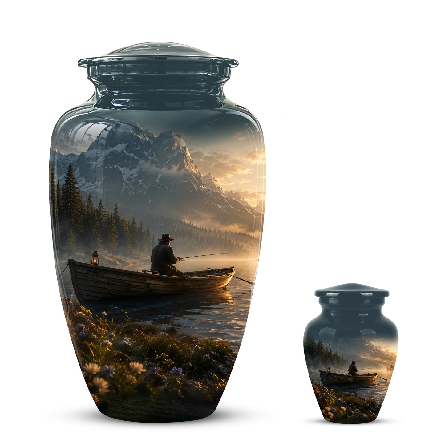 Fisherman Themed Urn - Artistic Fishing Landscape Urns For Human Ashes