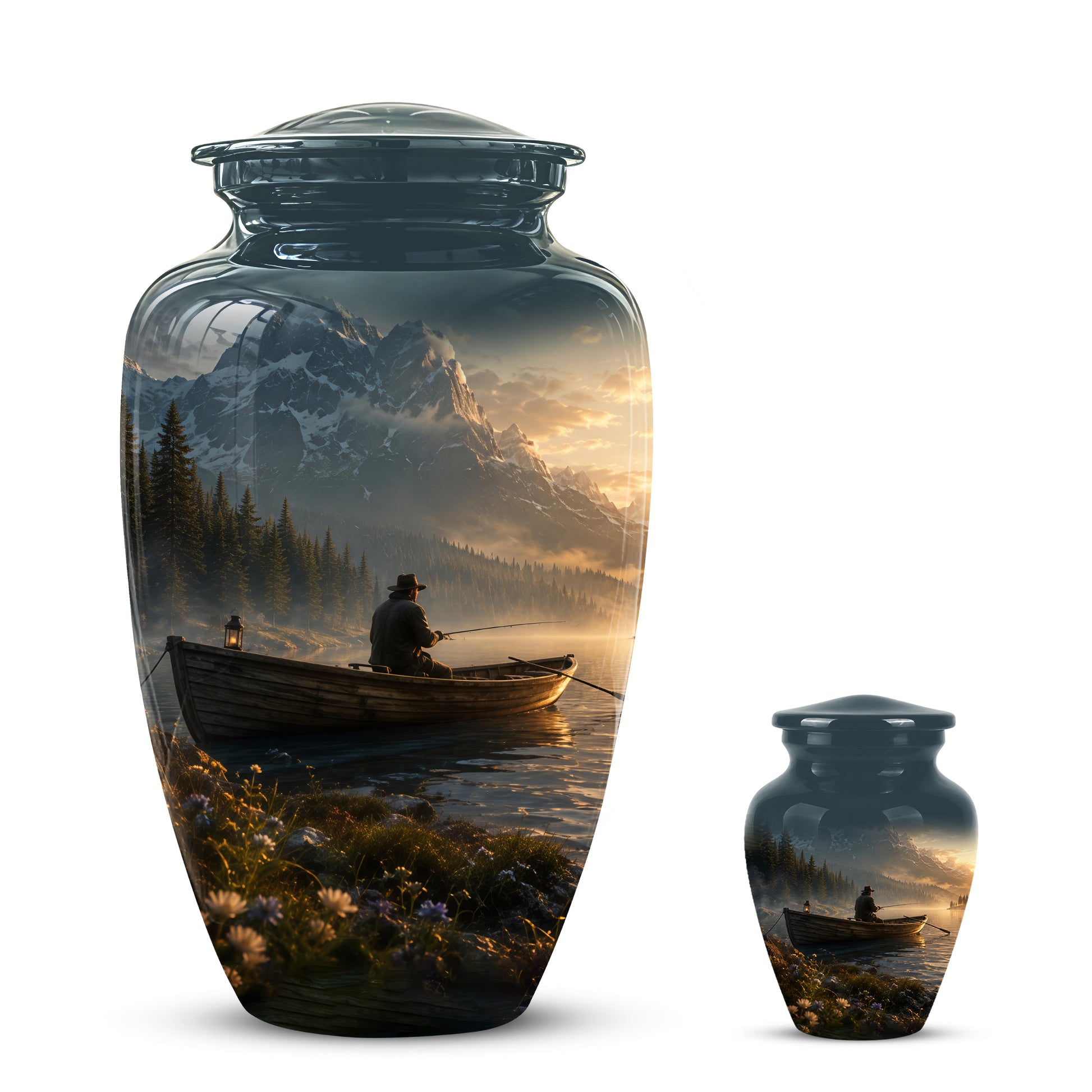 Fisherman Themed Urn - Artistic Fishing Landscape Urns For Human Ashes