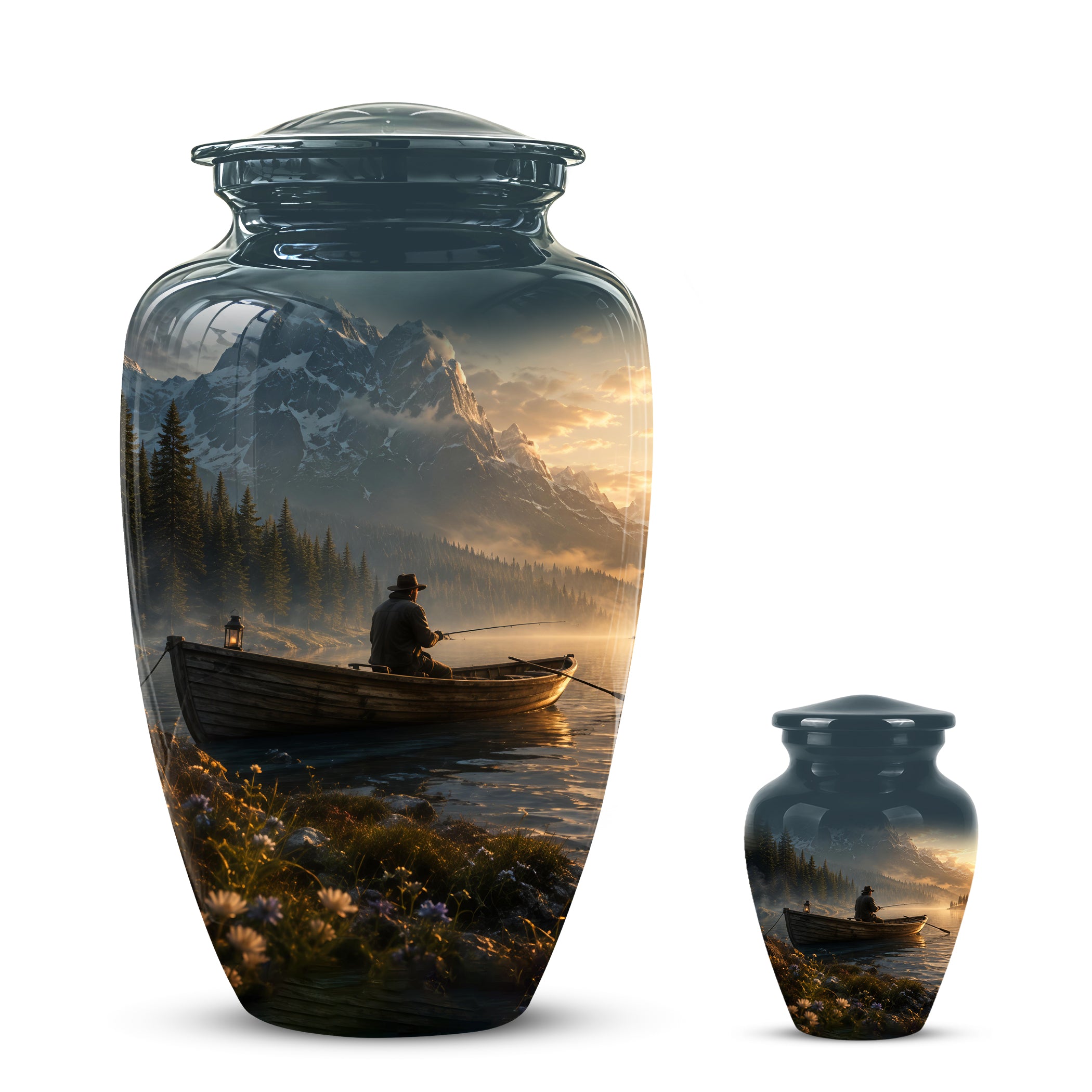 Fisherman Themed Urn - Artistic Fishing Landscape Urns For Human Ashes