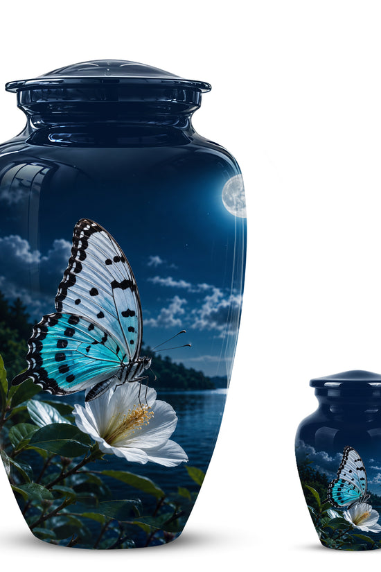 Colorful Butterfly On Flower Urn For Mom - Moonlight Memorial Urns