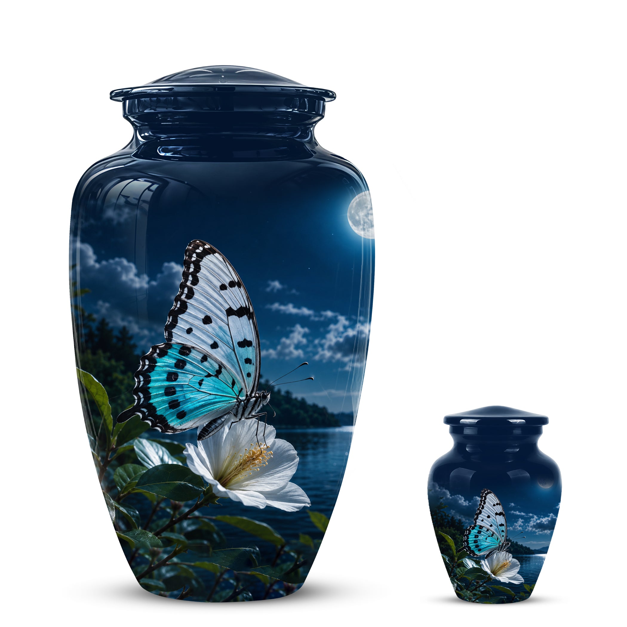 Colorful Butterfly On Flower Urn For Mom - Moonlight Memorial Urns
