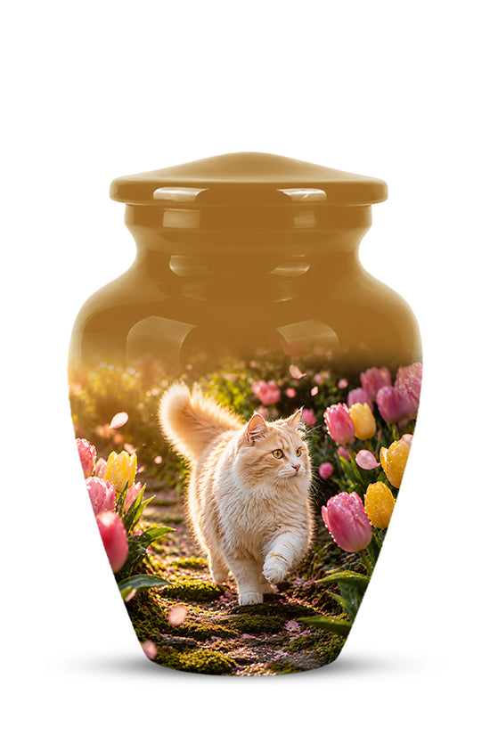 Brown Cat Cremation Urn - Custom Handcrafted Burial Urns For Pet Ashes