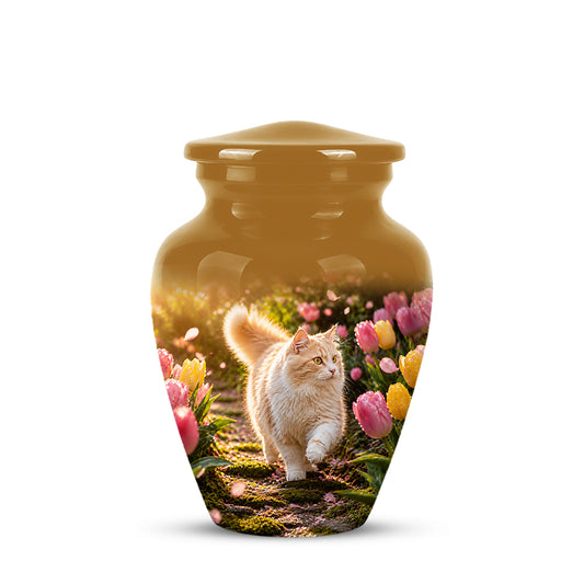 Brown Cat Cremation Urn - Custom Handcrafted Burial Urns For Pet Ashes