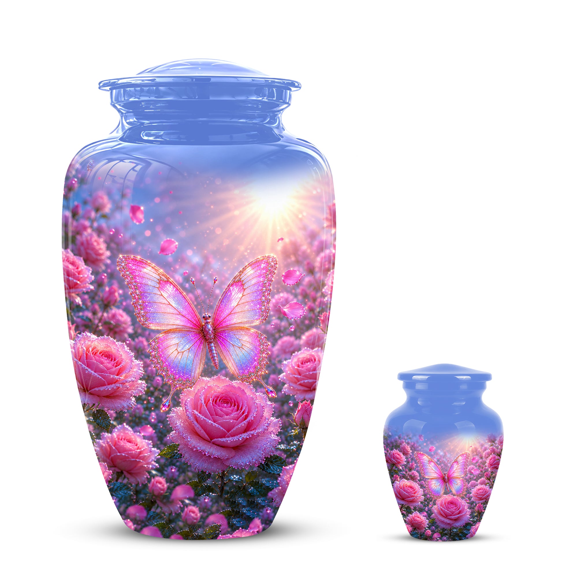Pink Butterfly On Flower Funeral Urn - Handcrafted Urns For Mom Ashes
