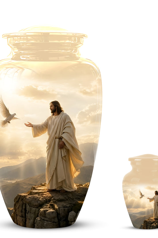 Jesus With Dove Themed Urn - Peaceful Eternal Rest Urn For Human Ashes