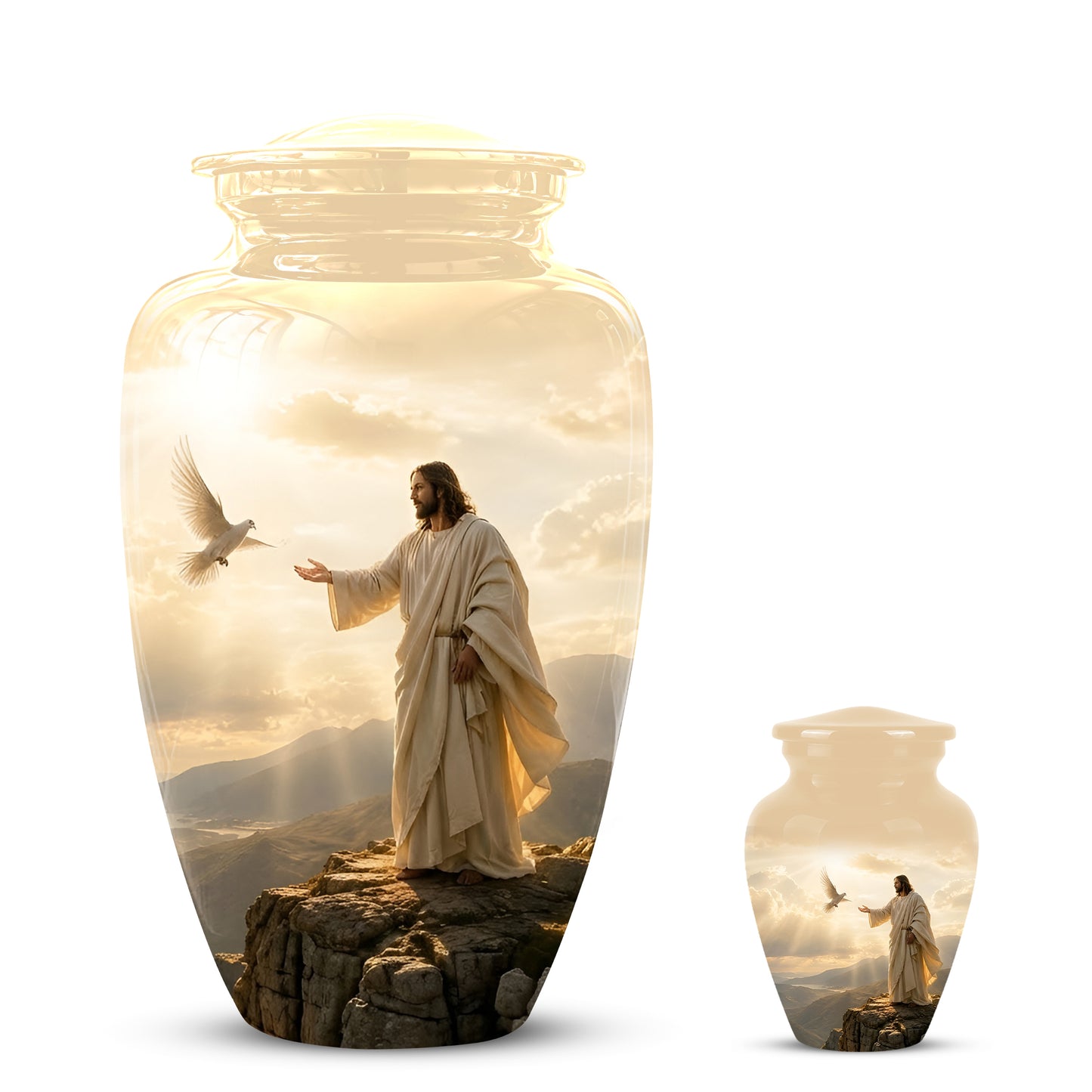 Jesus With Dove Themed Urn - Peaceful Eternal Rest Urn For Human Ashes