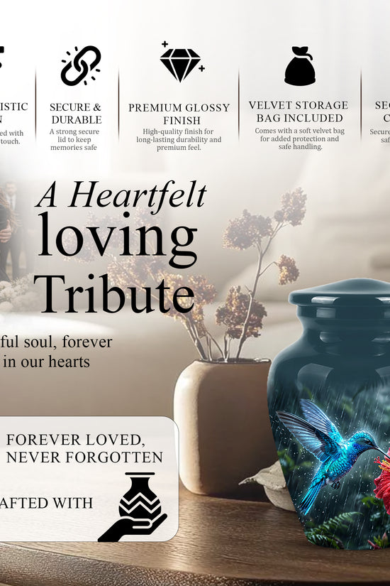 Blue Hummingbird With Red Flower - Personalized Memorial Urns For Ashes