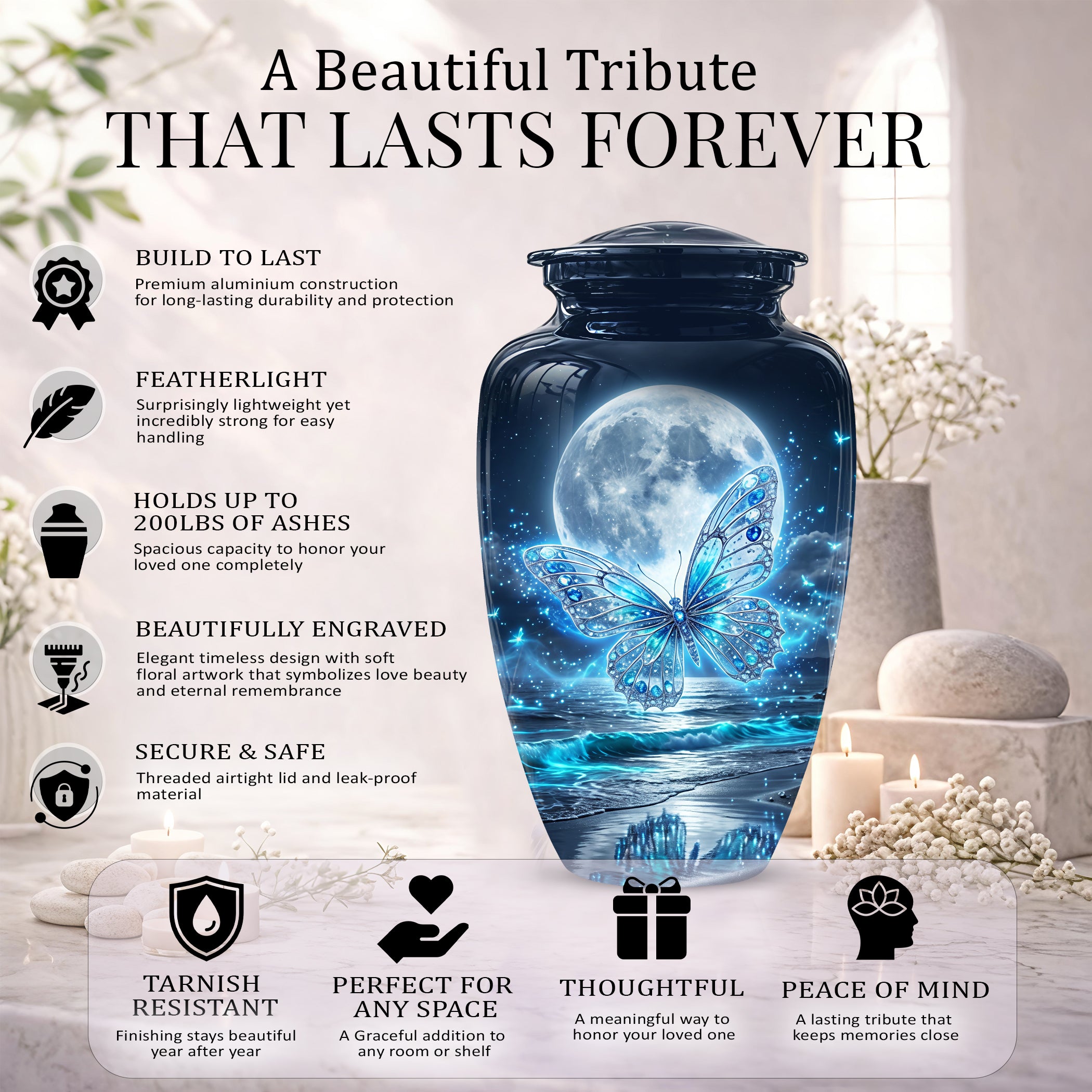 Beautiful Butterfly Burial Urn - Custom Memorial Urns For Women Ashes