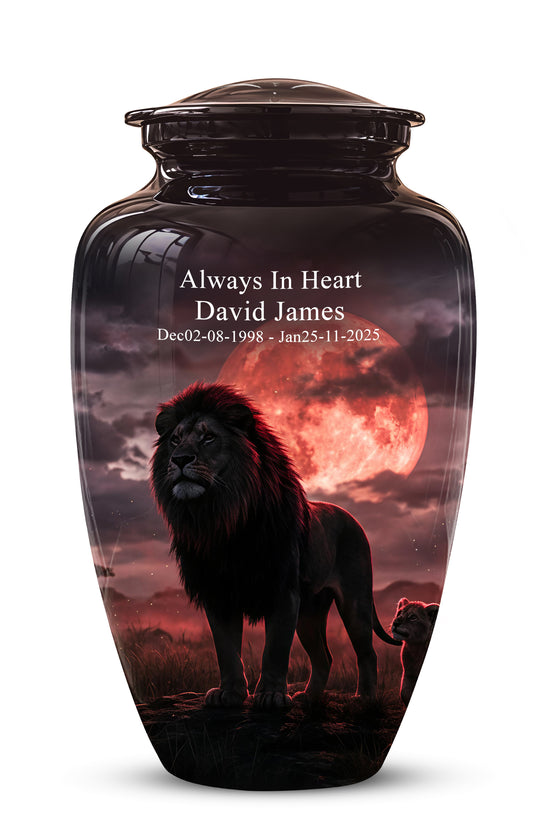 Lion Themed Cremation Urns - Blood Moon Scenic Urns For Loved Ones