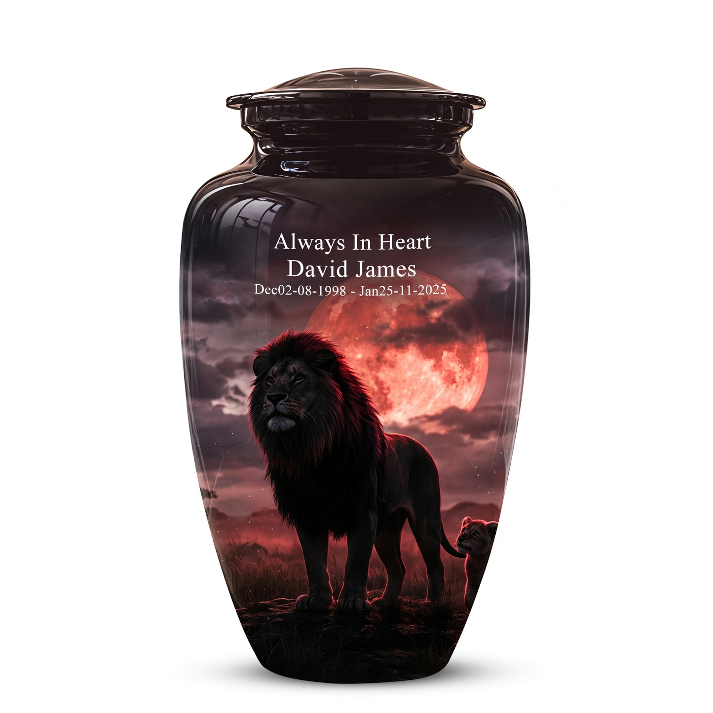 Lion Themed Cremation Urns - Blood Moon Scenic Urns For Loved Ones