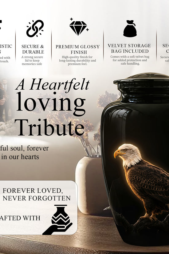 Bald Eagle Cremation Urn - Personalized Black Urns For Human Ashes