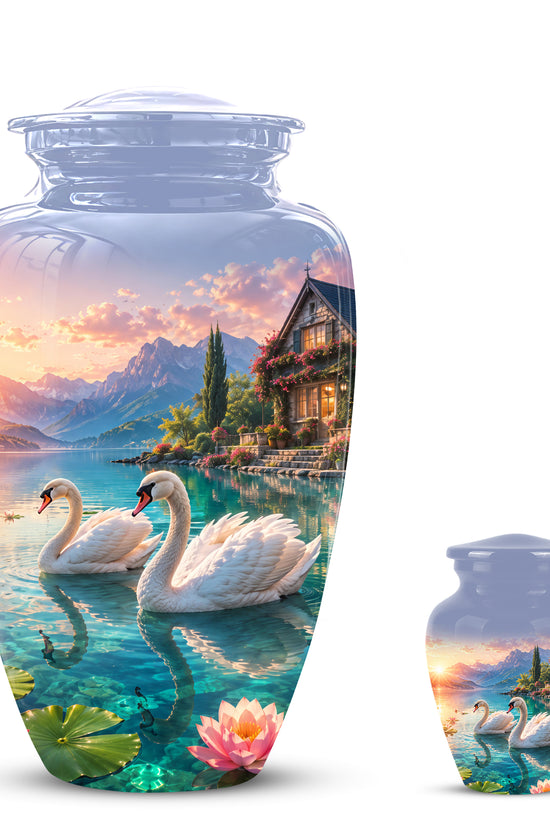 Couple Swan Themed Urn - Artistic Handcrafted Burial Urns For Humans