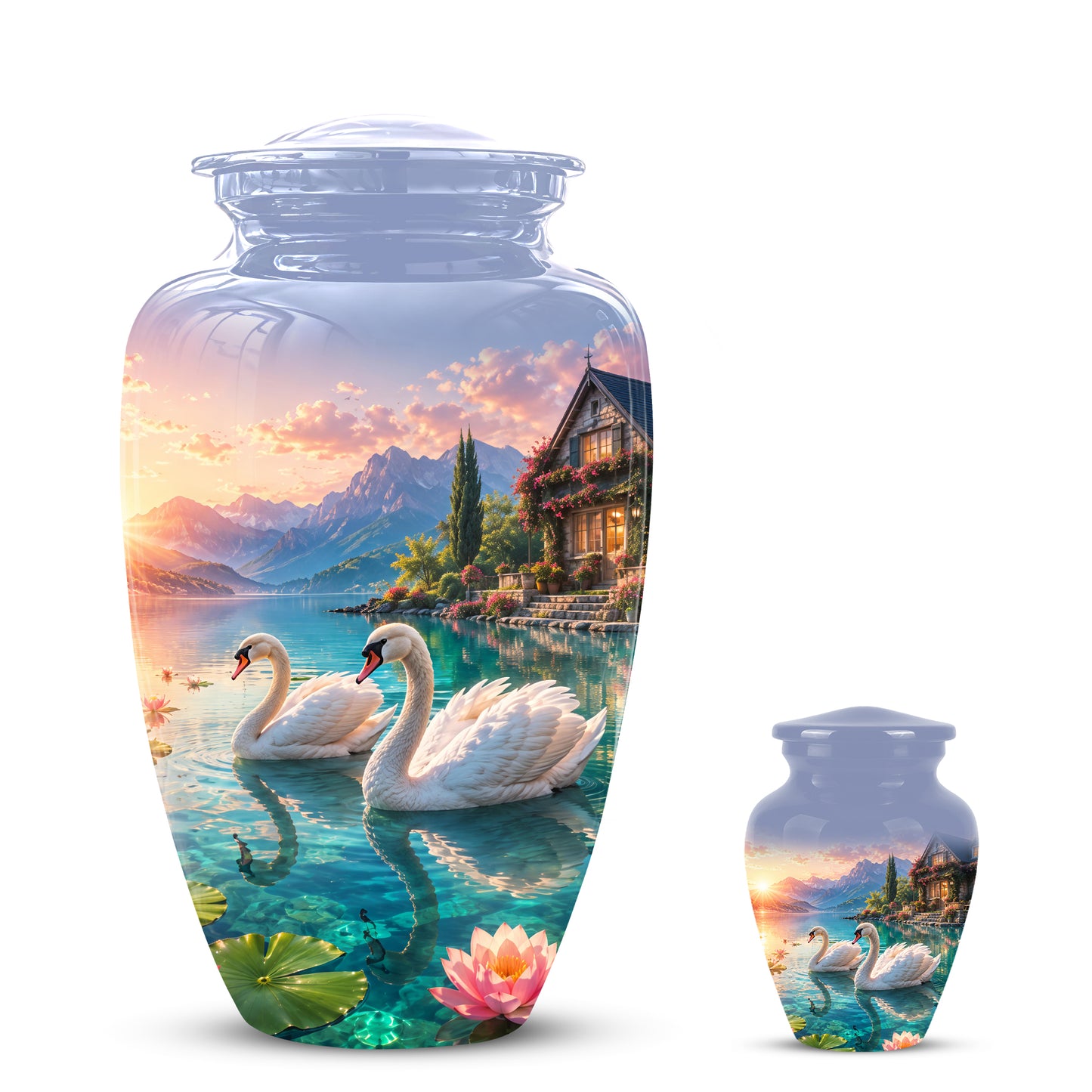 Couple Swan Themed Urn - Artistic Handcrafted Burial Urns For Humans