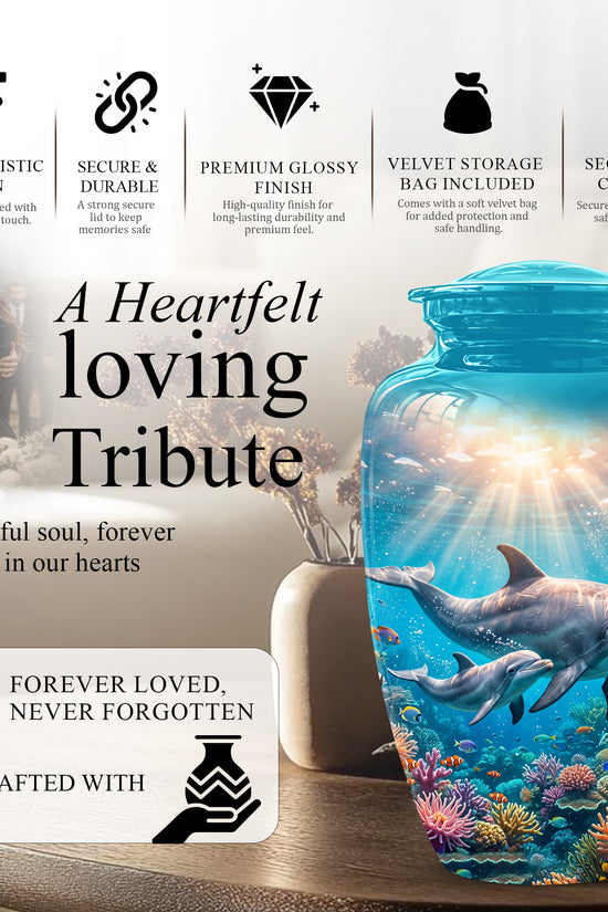 Baby Dolphin With Mother - Beautiful Artistic Urn To Tribute Mom Ashes