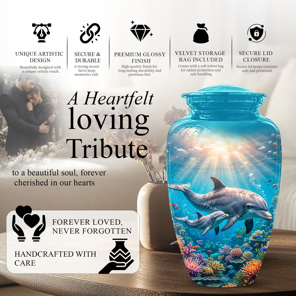 Baby Dolphin With Mother - Beautiful Artistic Urn To Tribute Mom Ashes