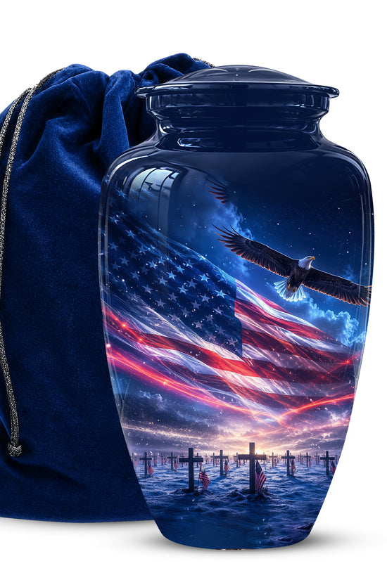 Personalized American Flag Cremation Urn for Ashes – Custom Military Memorial Urn