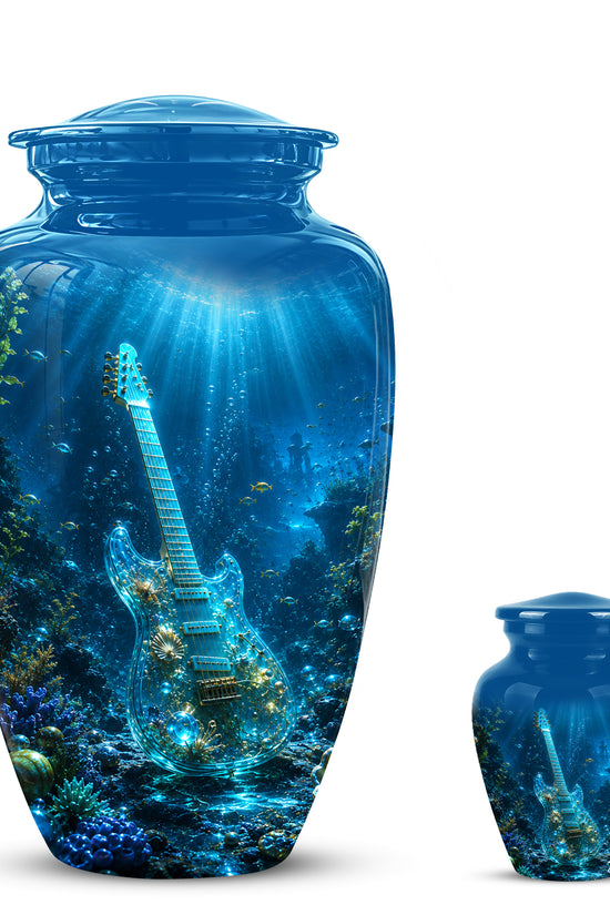 Underwater Guitar Themed Urn -Peaceful Memorial Tribute Urns For Ashes