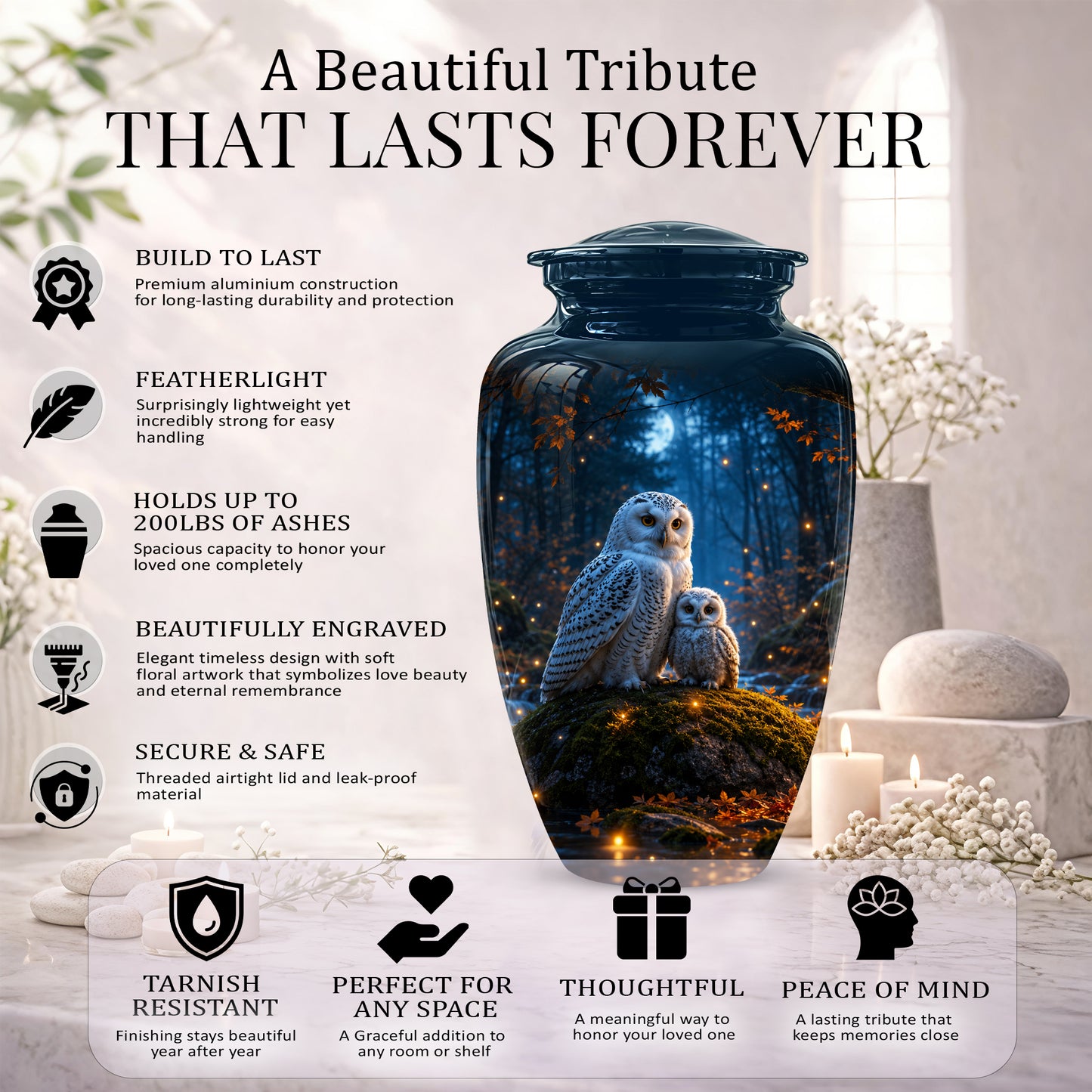 Owl With Owlet Themed Urn - Custom Cremation Urns For Human Ashes