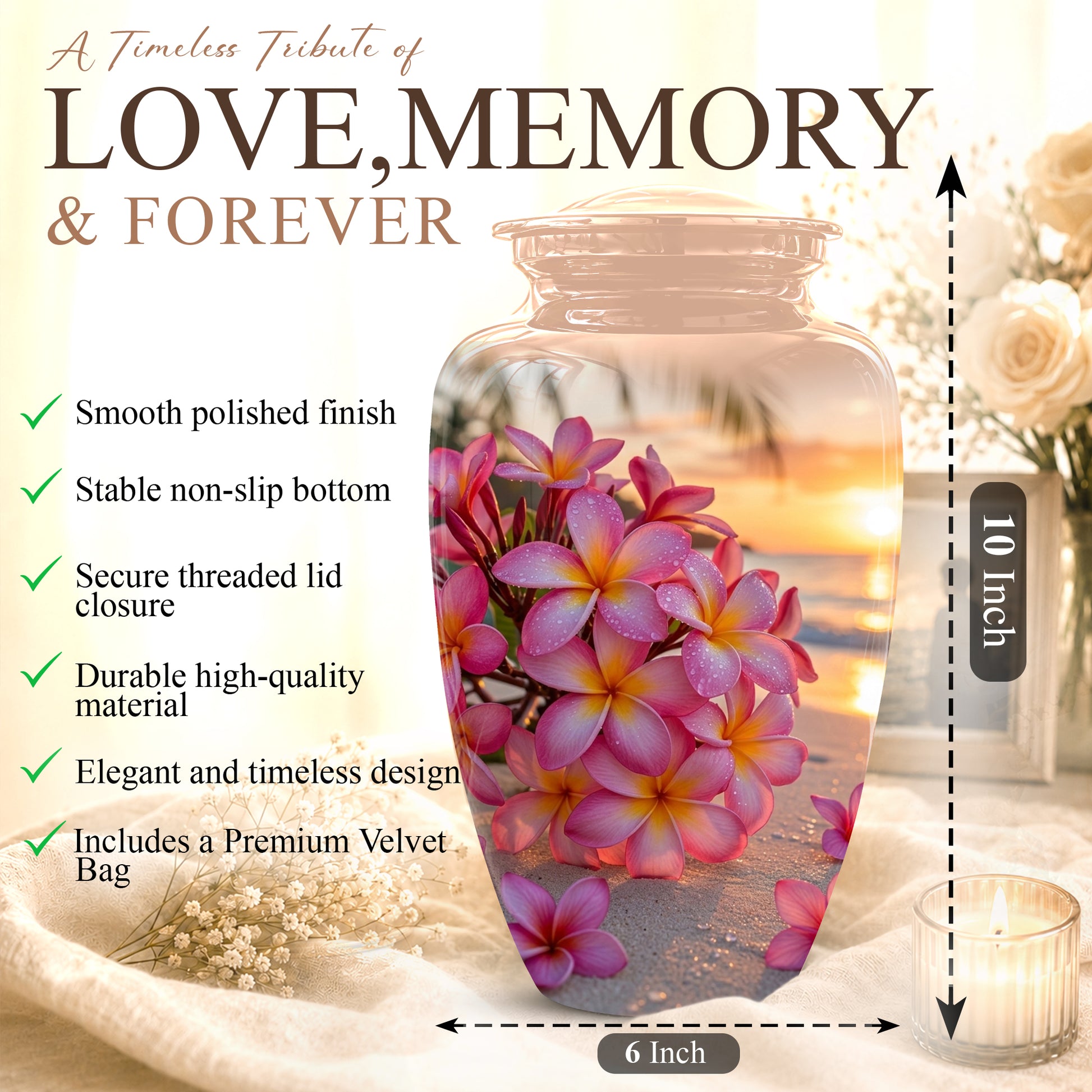 Personalized Flower Cremation Urn - Premium Adult Memorial Urn On Sale