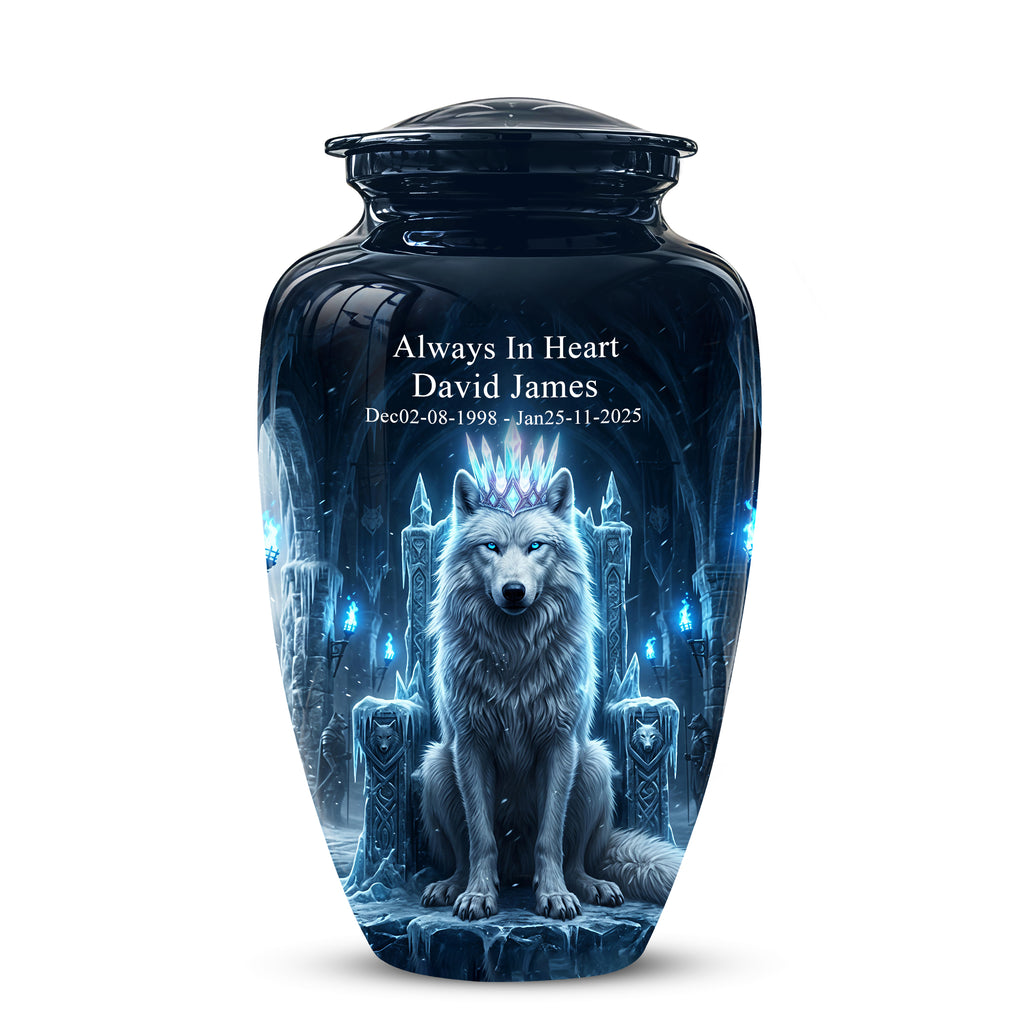 Ice Throne Wolf King Urn for Ashes | Personalized Urn Memorial