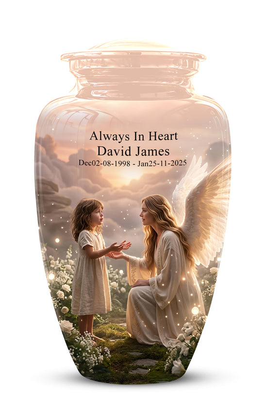 Angel Mom With Girl Child - Beautiful Artistic Custom Urns For Mom Ashes