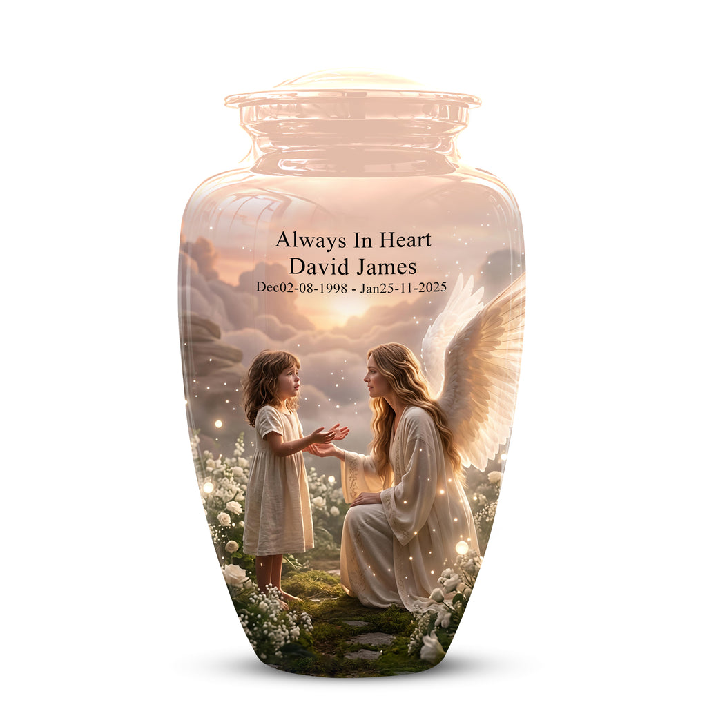 Angel Mom With Girl Child - Beautiful Artistic Custom Urns For Mom Ashes