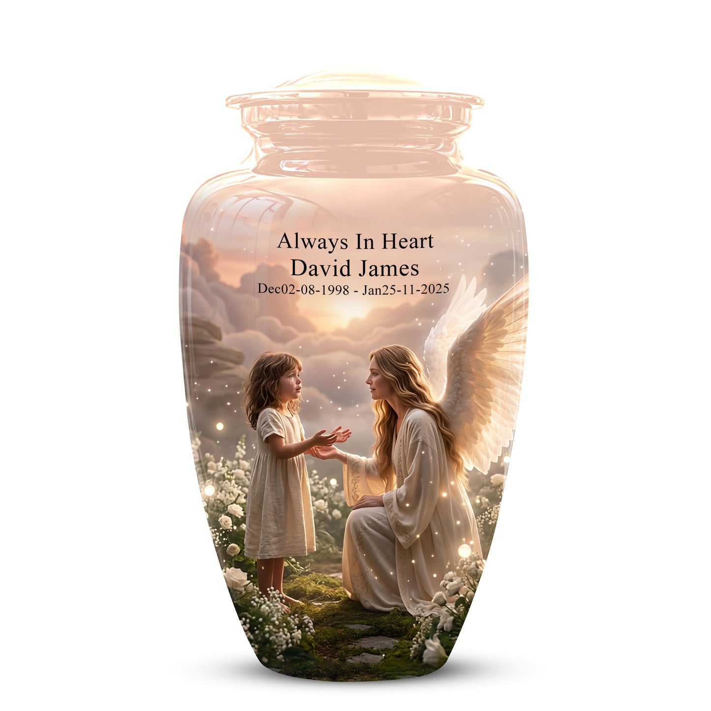 Angel Mom With Girl Child - Beautiful Artistic Custom Urns For Mom Ashes