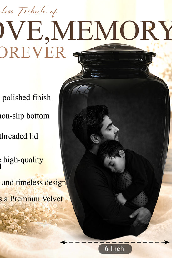 Black Father & Son Memorial Urn - Custom Cremation To Tribute Dad Ashes
