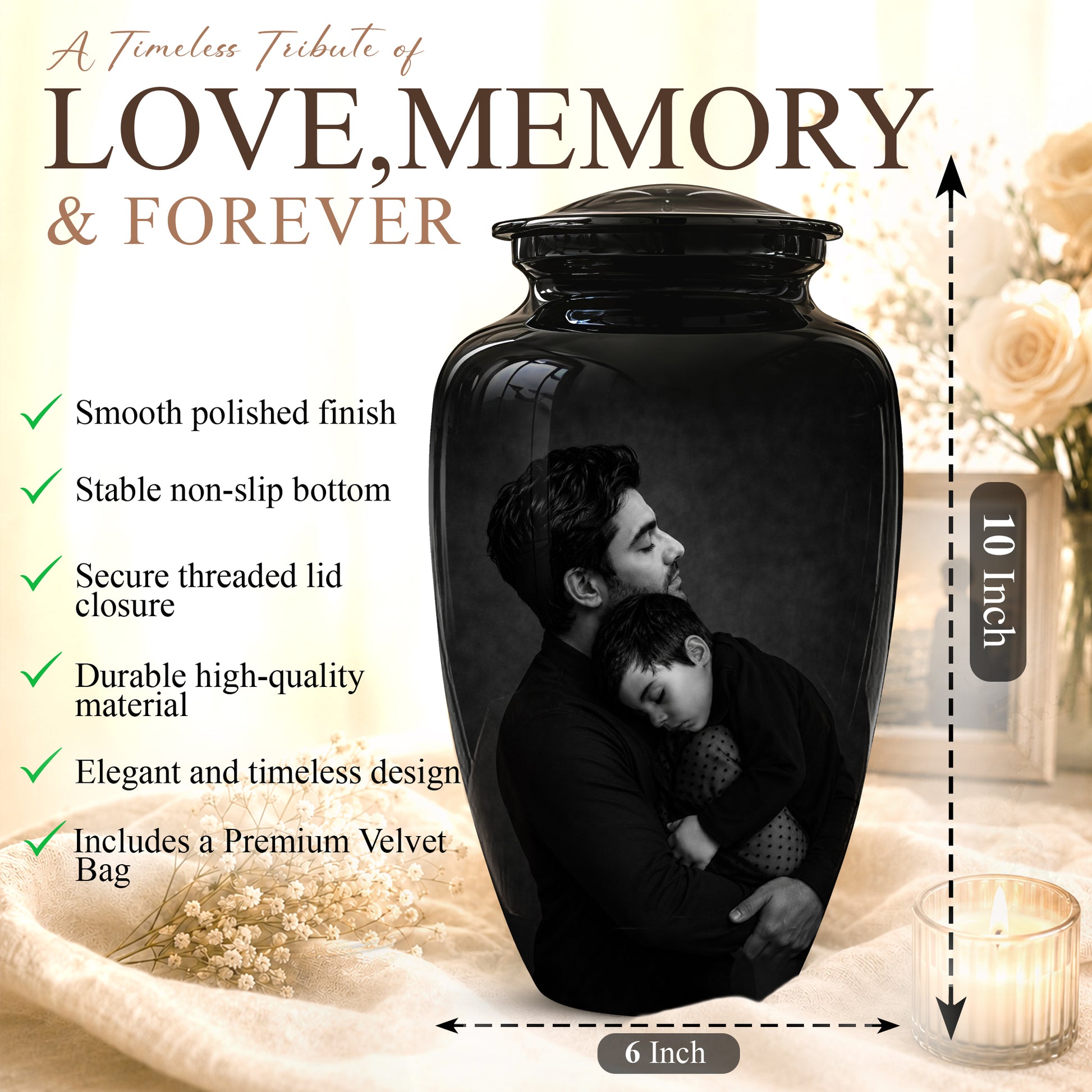 Black Father & Son Memorial Urn - Custom Cremation To Tribute Dad Ashes