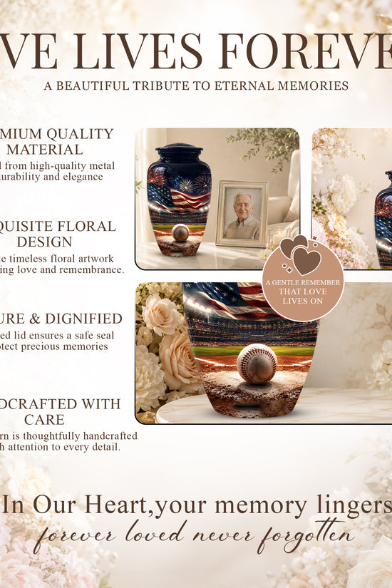 Personalized Baseball Urn with American Flag – Patriotic Urn for Human Ashes