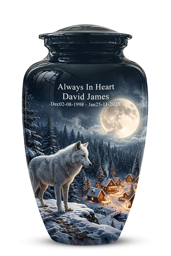 Moonlit Wolf Urn for Ashes - Custom Memorial Urn For Human Ashes
