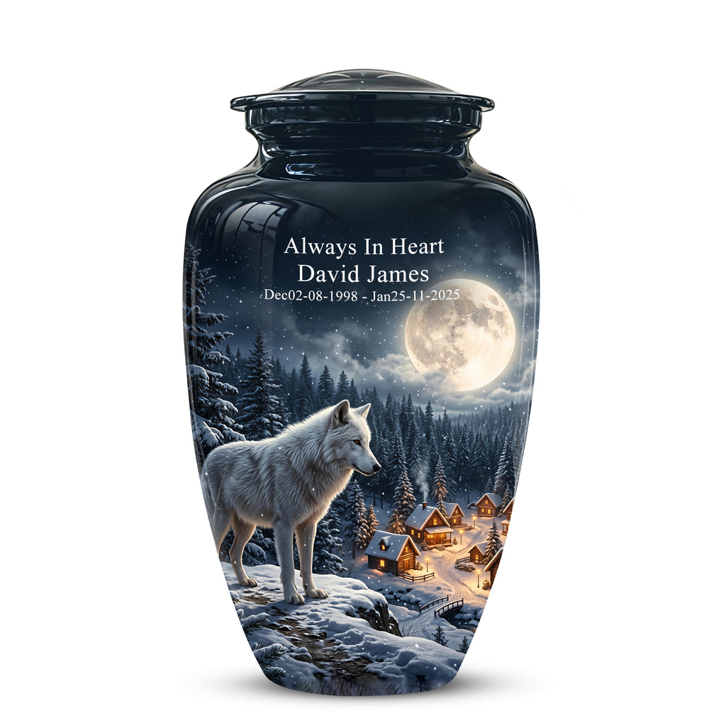 Moonlit Wolf Urn for Ashes - Custom Memorial Urn For Human Ashes