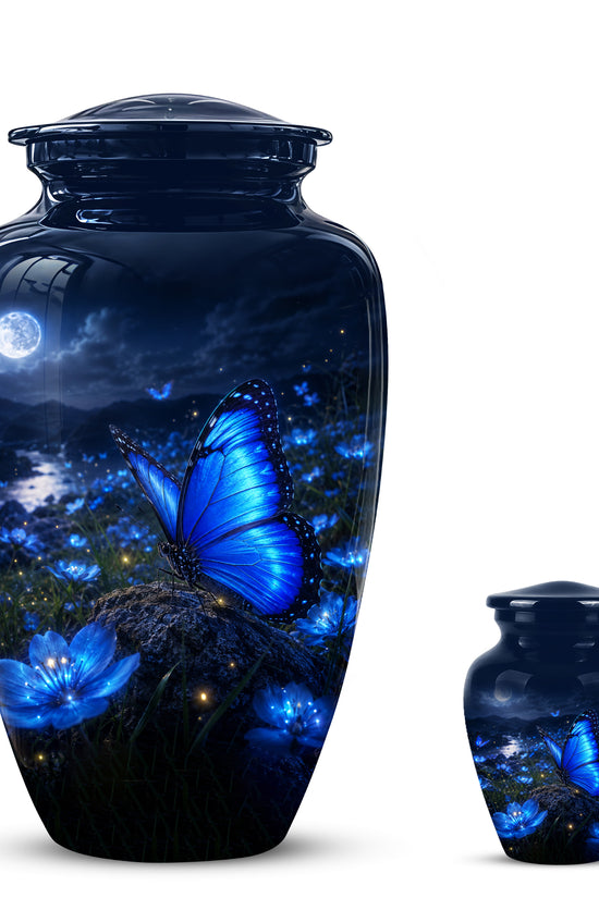 Personalized Blue Butterfly Cremation Urn - Handcrafted Urns For Women