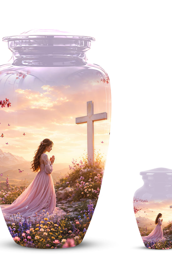 Peaceful Cross Cremation – Personalized Sunset Tribute Urns for Ashes