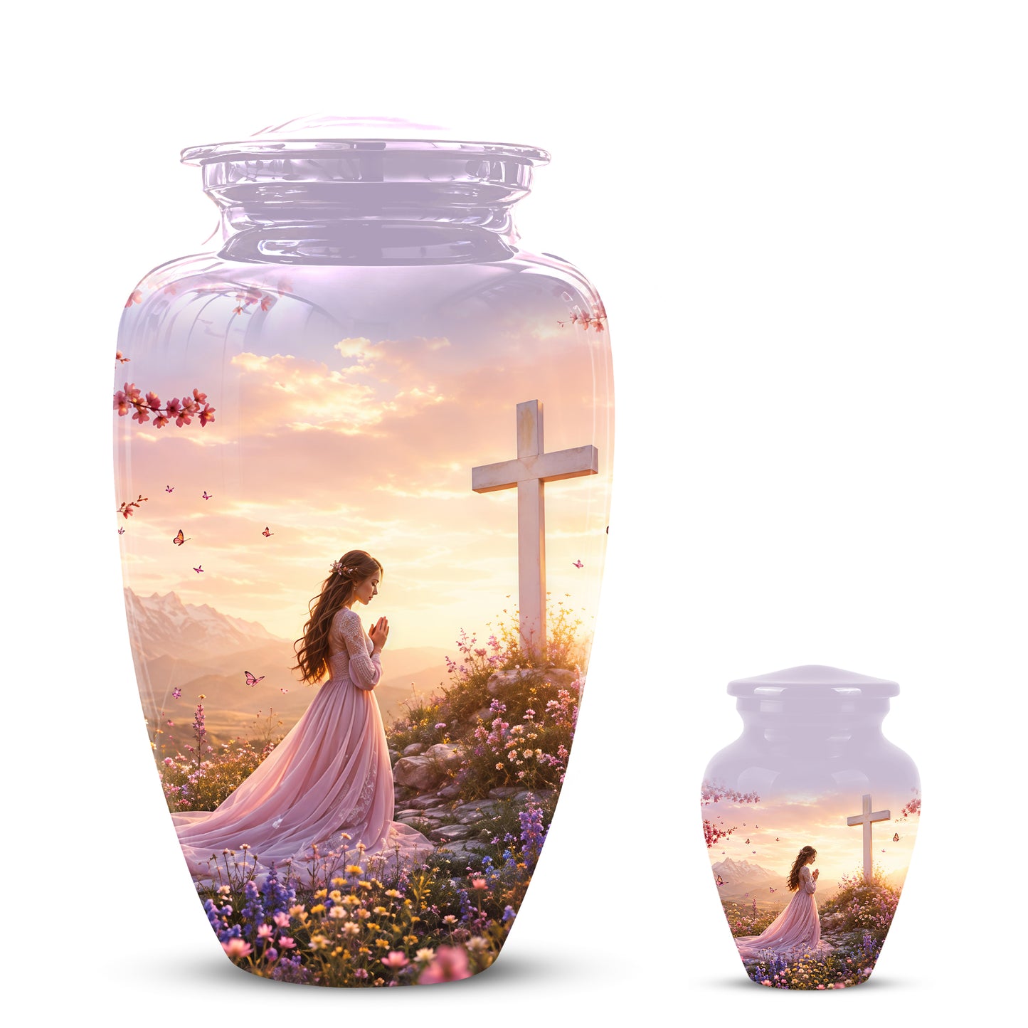 Peaceful Cross Cremation – Personalized Sunset Tribute Urns for Ashes