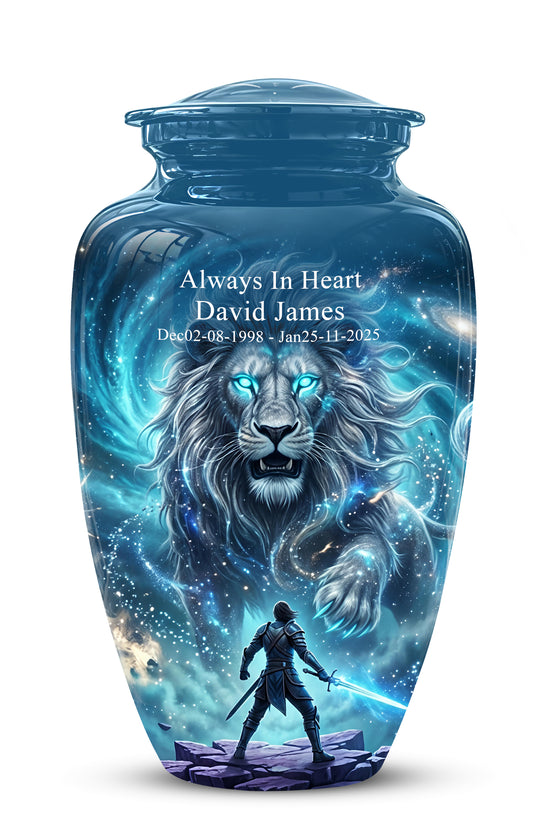 Celestial Cosmic Lion Cremation Urn - Lion Adult Male Memorial Tribute Urn