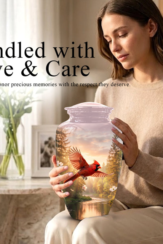 Red Flying Cardinal Bird - Personalized Memorial Urn For Human Ashes