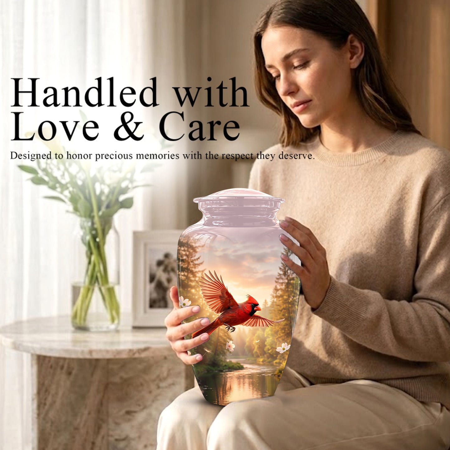 Red Flying Cardinal Bird - Personalized Memorial Urn For Human Ashes