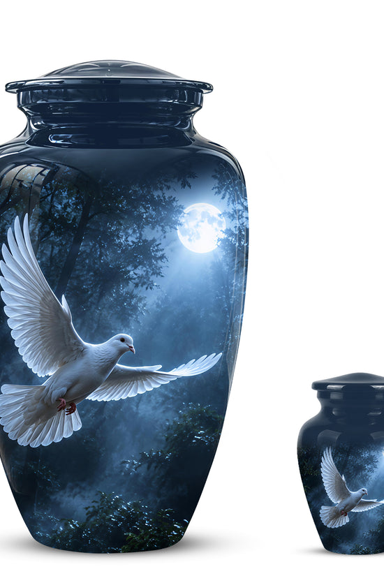 White Flying Dove Cremation Urn - Night Moon Memorial Urns For Ashes