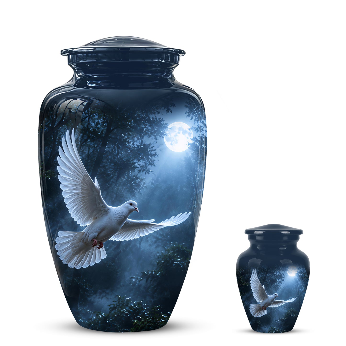 White Flying Dove Cremation Urn - Night Moon Memorial Urns For Ashes