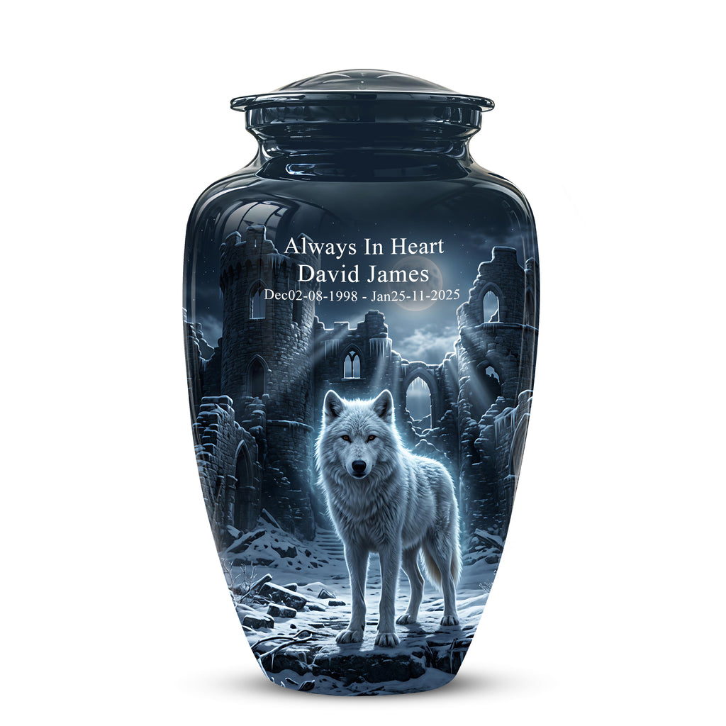 Night Wolf Memorial Urn - Moonlight Funeral Urns For Men & Women Ashes