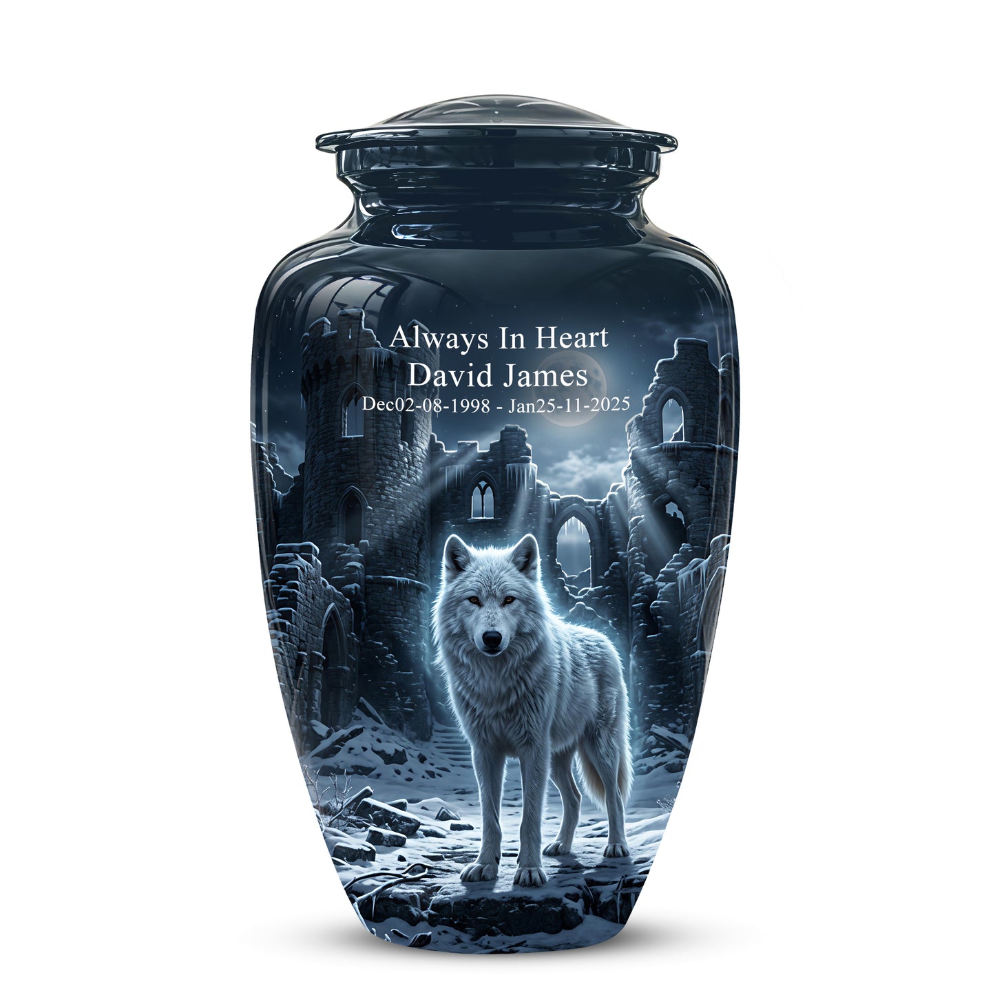 Night Wolf Memorial Urn - Moonlight Funeral Urns For Men & Women Ashes