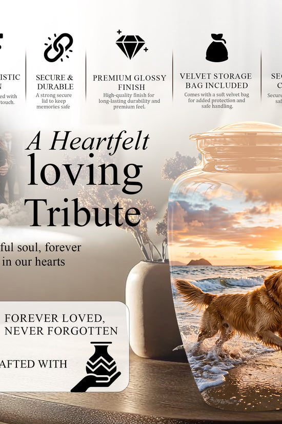 Golden Retriever Themed Urn - Personalized Memorial Urns For Pet Dog