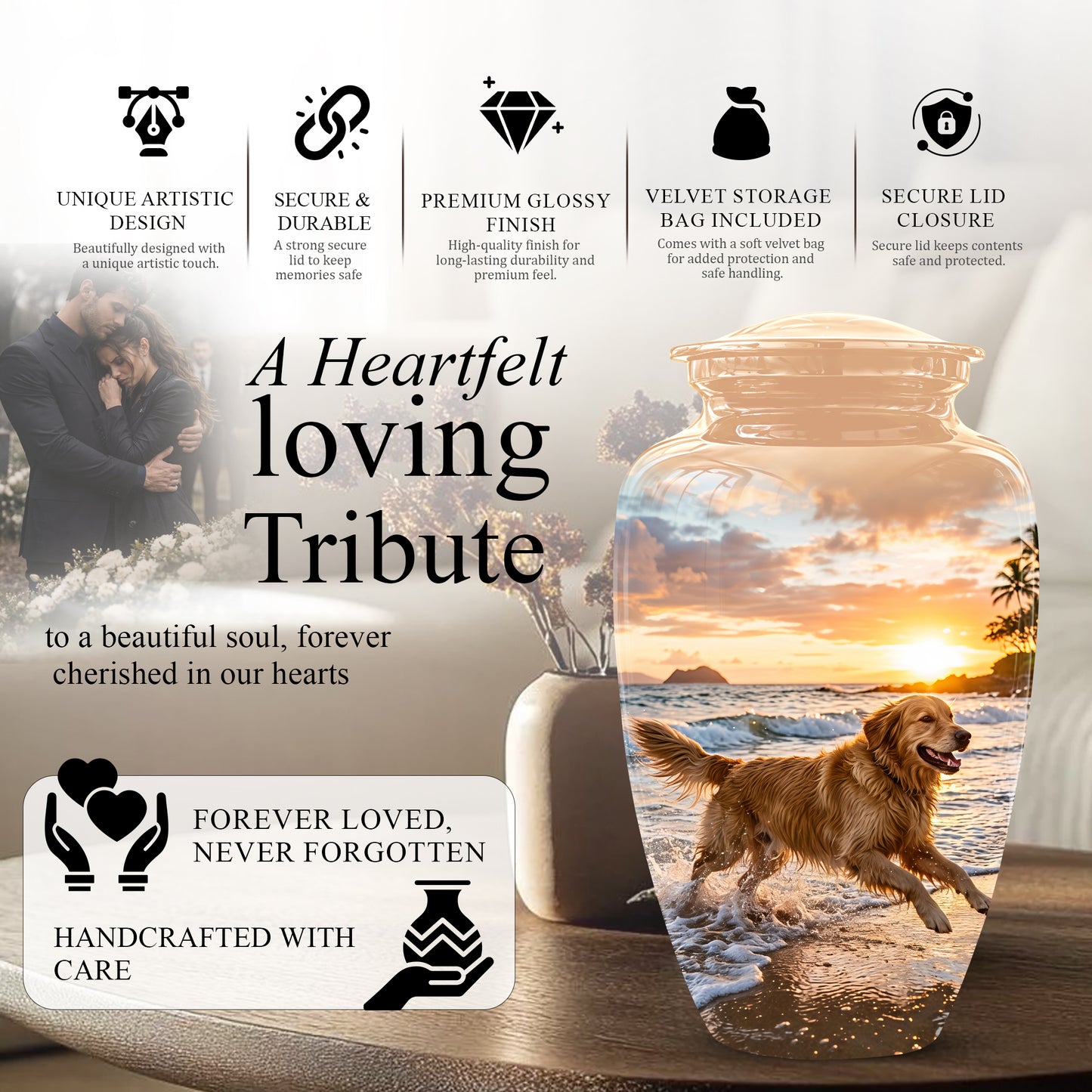 Golden Retriever Themed Urn - Personalized Memorial Urns For Pet Dog