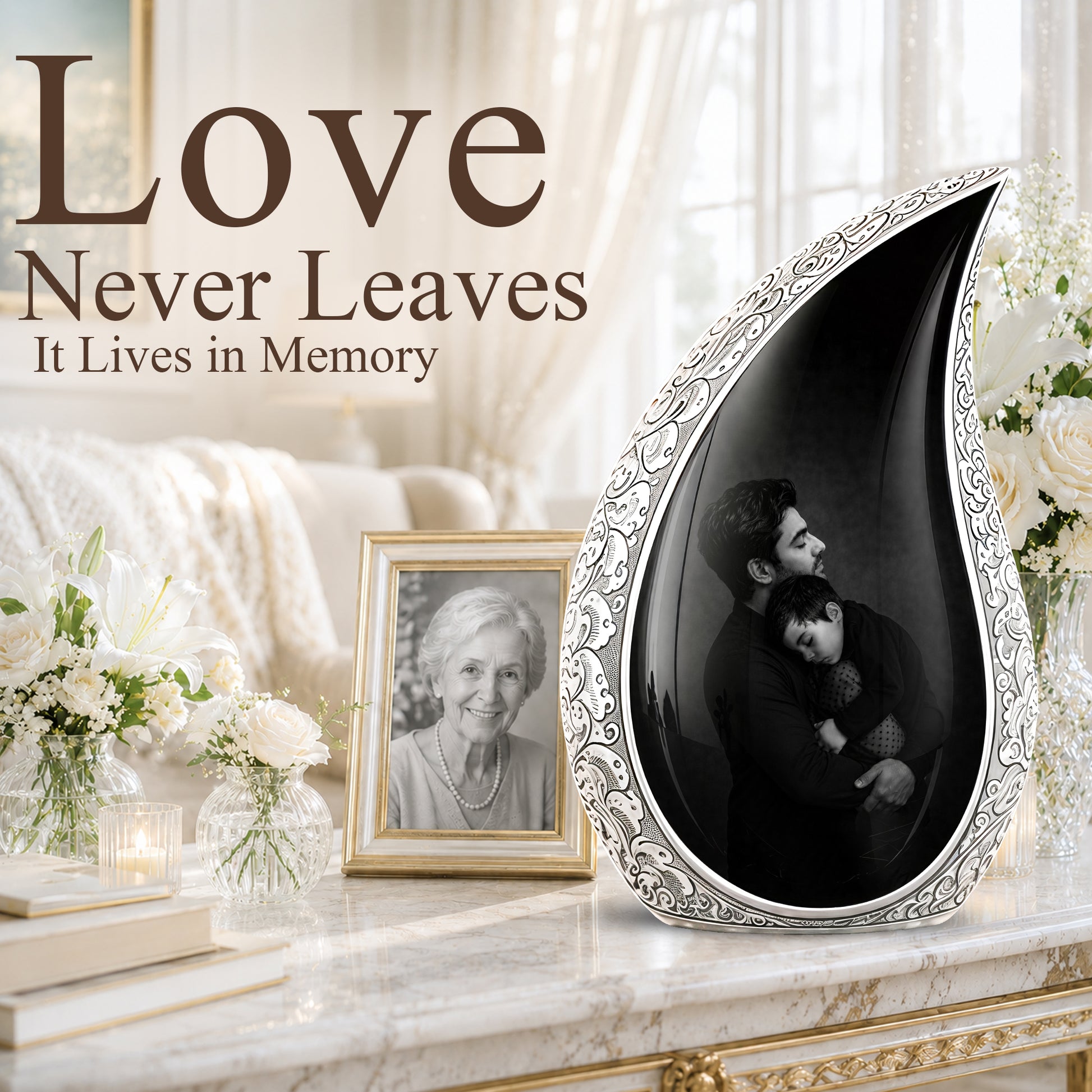 Black Father & Son Memorial Urn - Custom Cremation To Tribute Dad Ashes