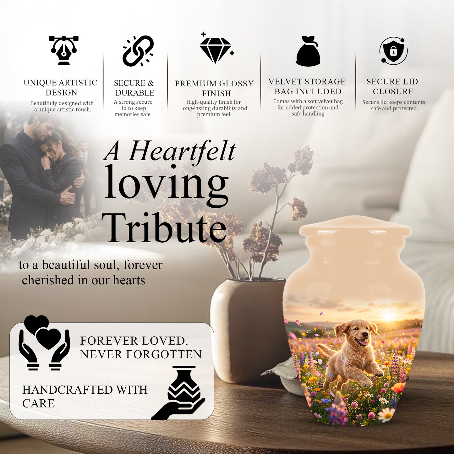 Playing Puppy Cremation Urn - Custom Memorial Urns For Pet Dog Ashes